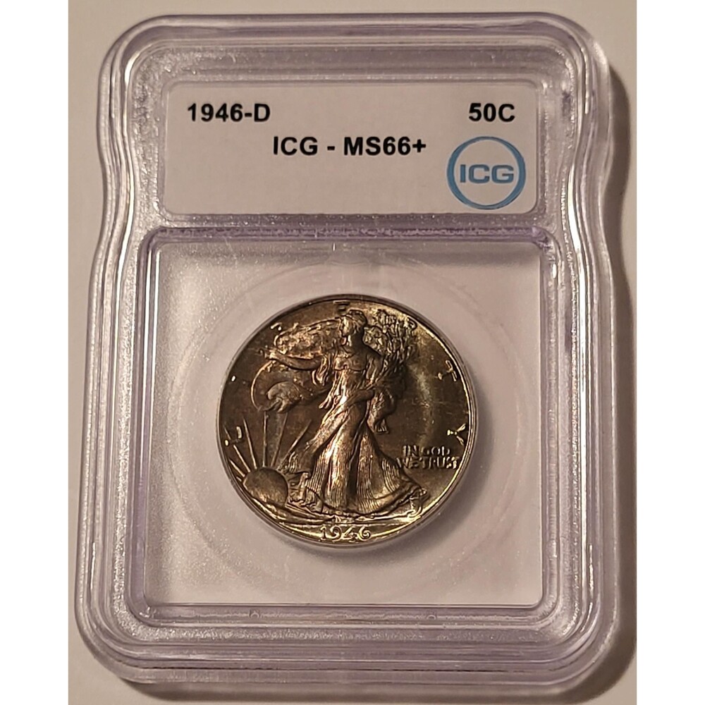 1946 D Walking Liberty Half Dollar MS66+ ICG Toned